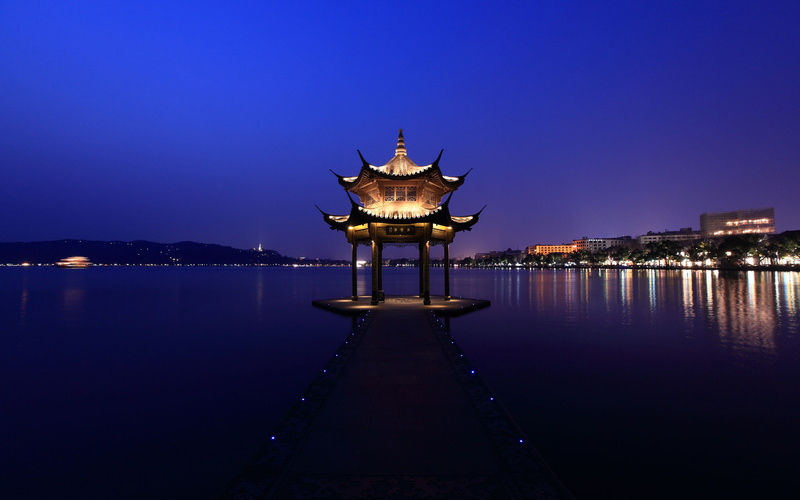 the past, hangzhou, no people, 2K, history, nature, illuminated, building exterior, travel destinations, religion, ornate, built structure, scenery, china