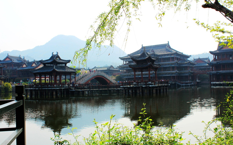 hd, building exterior, china, reflection, nature, scenery, no people, place of worship, tree, water, sky, built structure, belief, architecture