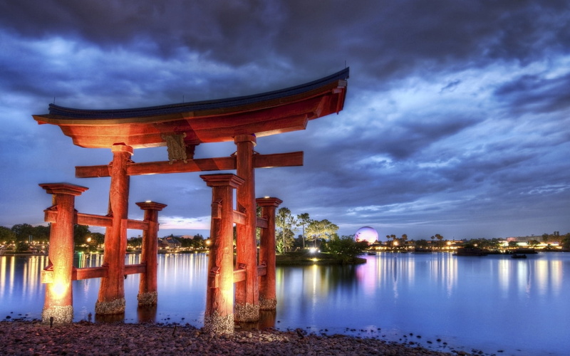 arch, 720P, brown, travel Destinations, famous Place, twilight, spirituality, architecture, sunset, religion, cultures, temple - Building, blue, sea, reflection