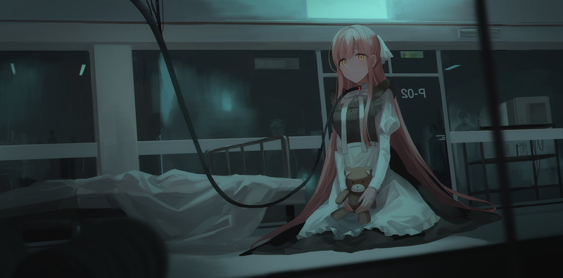 Chihuri 45, 2D, long hair, laboratories, experiments, maid, artwork, original characters, 1080P, kneeling, apron, digital art, drawing, science fiction