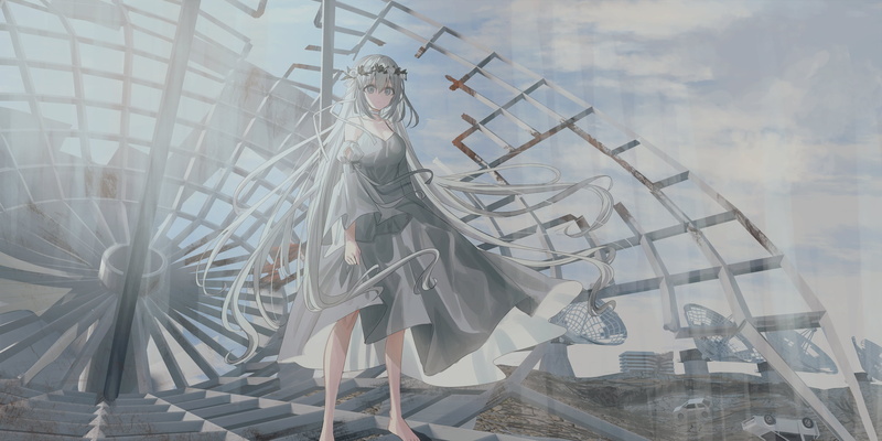 2K, anime, anime girls, antenna, long hair, Chihuri 45, satellite, original characters, rust