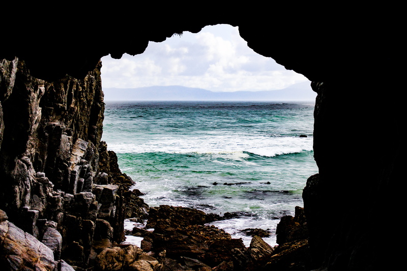 green, rocky, ocean, south africa, rock formation, day, stack rock, de kelders, sky, no people, beach, horizon, texture, cave, blue, horizon over water