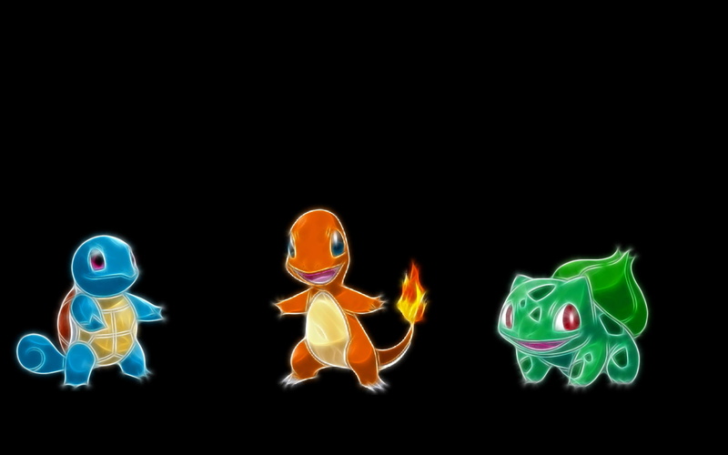 anime, background, charmander, Squirtle, x, Bulbasaur, art, black, pokemon, hd, 1080P