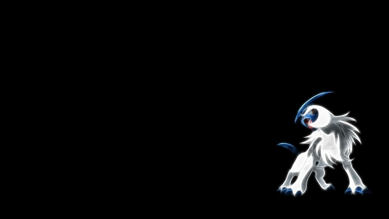 white, anime, character, black background, background, absol, blue, black, 720P, minimalism, illustration, pokemon