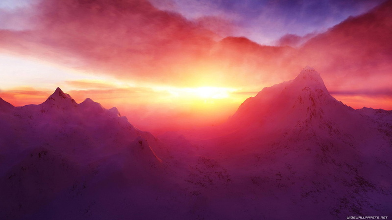 sunset, nature and landscapes, clouds, glorious, peaks, 1080P, mountain