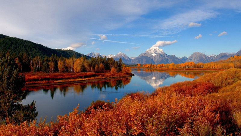clouds, autumn, glorious, nature and landscapes, mountain, 1080P, river, forest