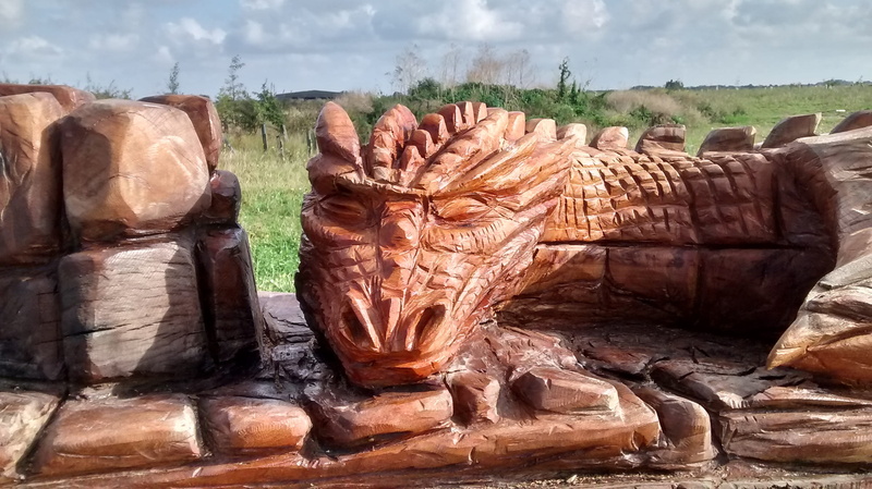 brown, wood - material, nature, milton creek, statue, the past, mythology, solid, craft, mythical creature, day, red, rock, cloud - sky, england, 2K, Dragon
