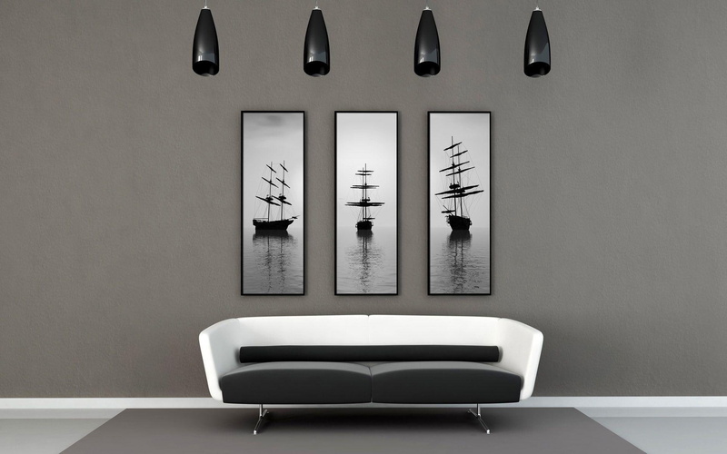 pictures, room, digital art, hanging, galleon, wall, 1080P, picture, lamp, arts, 1920x1200, couch, ships, ship, panel