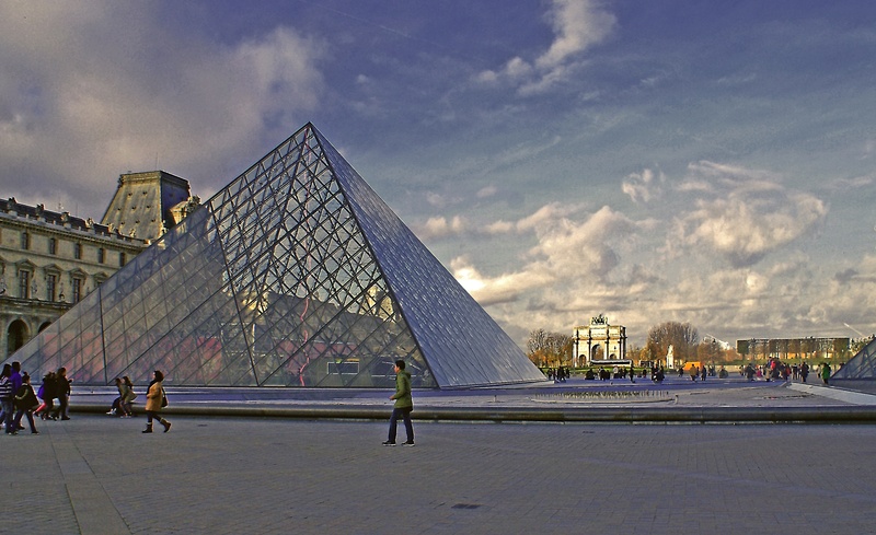 people, modernity, incidental people, pyramid, the palace, tourism, travel, sky, architecture, glass, steel, building exterior, metal, paris, project, nature