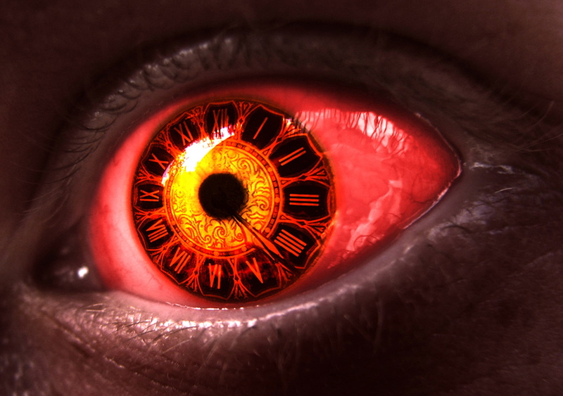 1080P, closeup, clocks, spooky, digital art, eyes