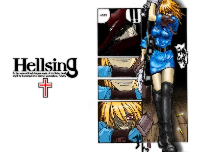 480P, Seras, art and craft, Hellsing, western script, representation, communication, transfer print, capital letter, anime, mannequin, female likeness