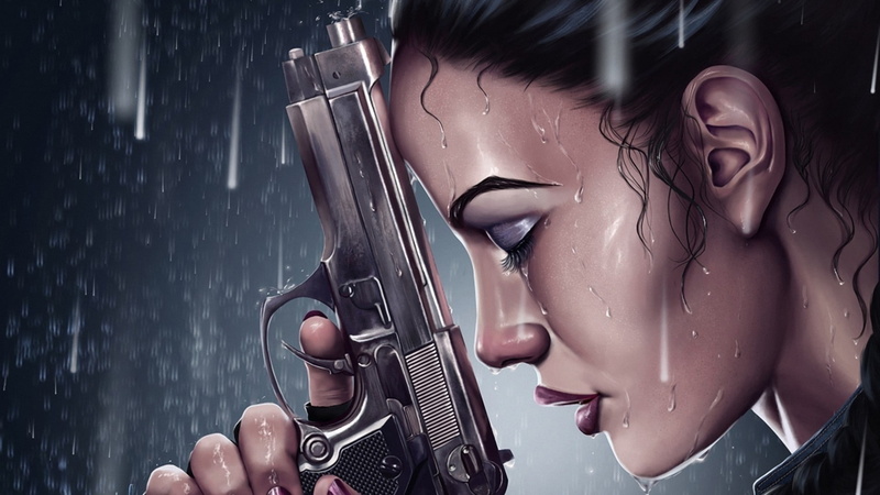 human representation, Beretta 92FS, young women, sign, gun, art and craft, adult, 1080P, weapon, young adult, violence, indoors, robot, Tomb Raider, creativity