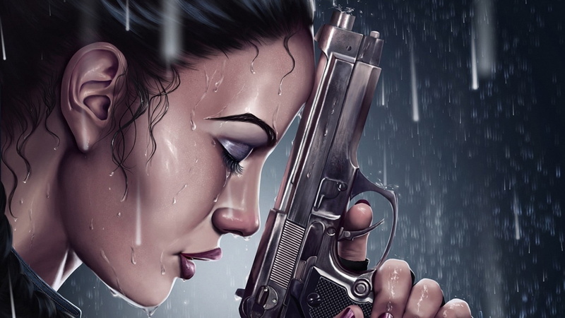 musician, young women, one person, Lara Croft, portrait, 1080P, holding, Tomb Raider, musical instrument, music, hairstyle, gun, beautiful woman, Beretta 92FS