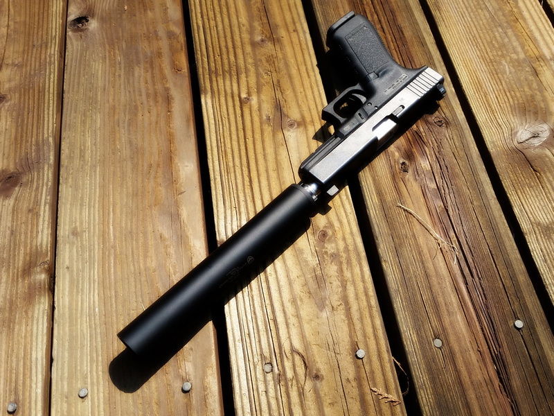 gun, safety, day, weapon, wood - material, shadow, black color, a pistol with a silencer, rifle, wood, muffler, single object, pistol, 1080P, still life