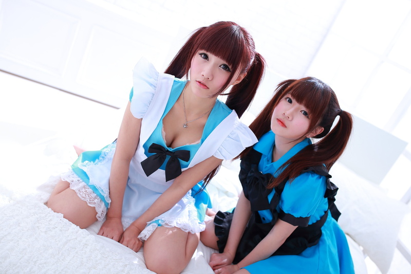 women, Asian, redhead, couple, Ji Xin Qiao, 2K, cosplay, portrait