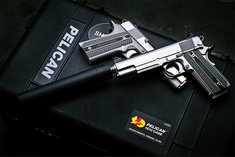ACP pistol, 4K, silencer, Dan Wesson M1911