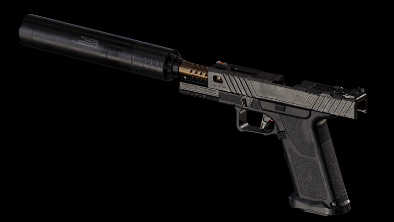 pistol, 3D, simple, 4K, suppressors, black background, ZEV OZ9-Elite, Niels Couvreur