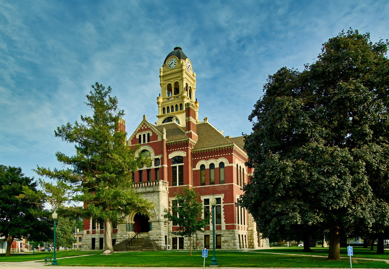 green color, clouds, architecture, day, justice, the past, no people, sky, plant, iowa, 4K, courthouse, historic, landscape, grass, travel destinations