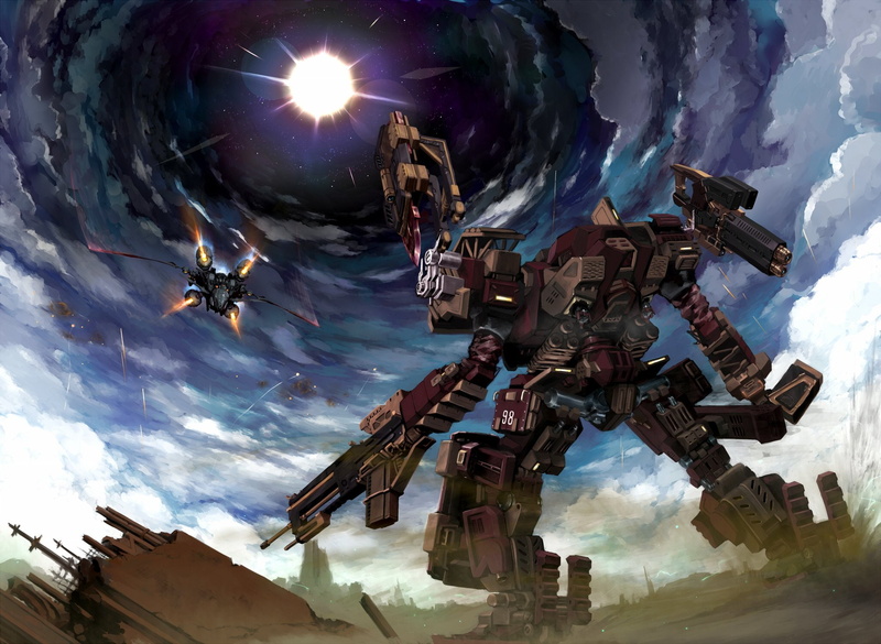 day, mecha, verdict, clouds, hakumare, aircraft, sky, 1080P, gun, weapon, core, armored