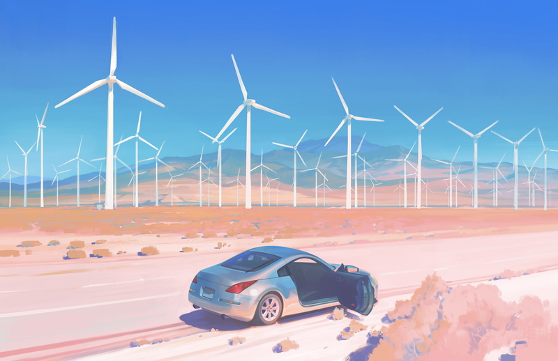 landscape, 2K, silver cars, vehicle, car, Igor Artyomenko, ArtStation, artwork, sky