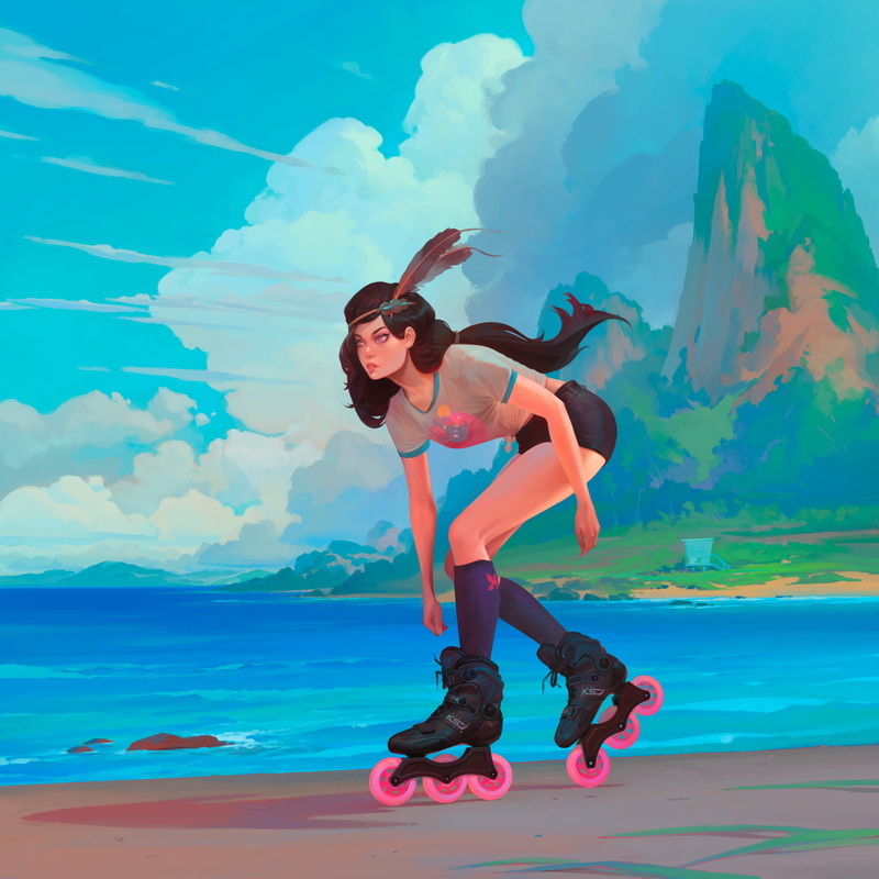 ArtStation, artwork, digital art, digital painting, Igor Artyomenko, skating, skates, beach, landscape, 4K