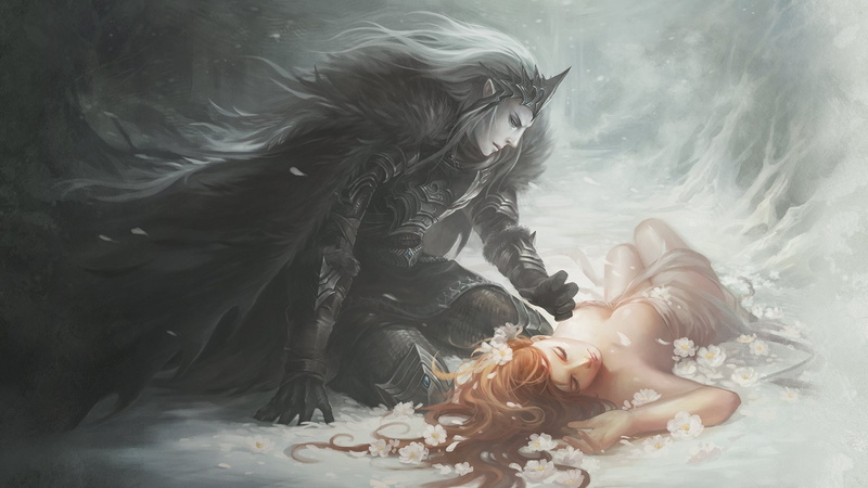 Evil, love, snow, fantasy, Devil, Long, girl, angel, 1080P, hair, flower