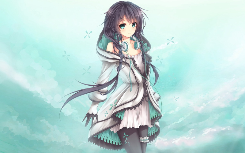 Dark Hair, Black Hair, Utau, Braids, Xia Yu Yao, 2K, Aqua Eyes, gloves, Anime Girls, headphones