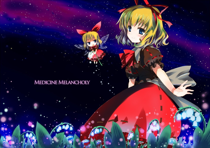 short, melancholy, jpeg, 241041, dress, su-san, hair, wings, gochou, touhou, medicine, konachan, artifacts, eyes, (comedia80), com, ribbons, blonde, flowers