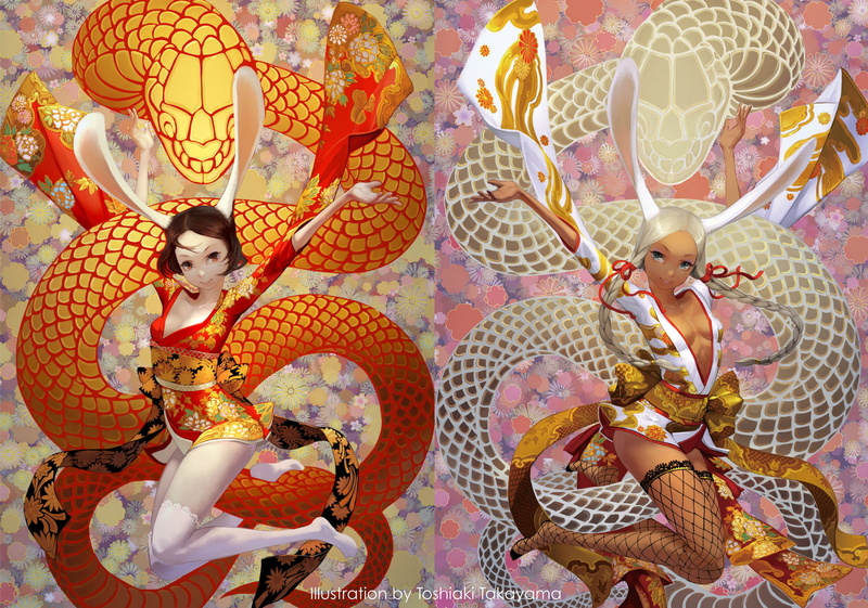 takayama, bunny, kneehighs, original, dragon, thighhighs, bunnygirl, 1080P, toshiaki, girls, ears