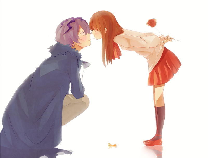 blush, gary, i b, brown, rose, kneehighs, white, purple, shun syun, 720P, flowers, ib anime, hair, skirt