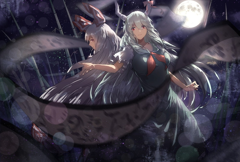 anime, Fujiwara no Mokou, Kamishirasawa Keine, 720P, Touhou, horns, anime girls, Ex Keine