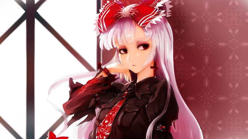 Fujiwara no Mokou, Touhou, anime, anime girls, 1080P, pink hair, long hair, red eyes