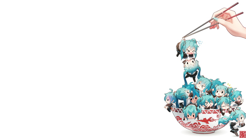chibi, 261243, hatsune, food, thighhighs, tears, aqua, hair, miku, yemeng, konachan, bai, twintails, vocaloid, white, long, com, 2K, eyes