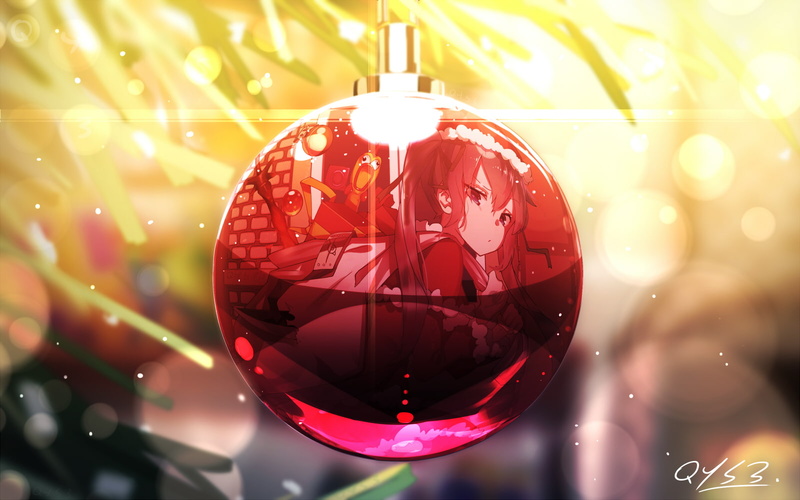 257219, konachan, com, bai, signed, hatsune, 720P, reflection, christmas, yemeng, vocaloid, miku