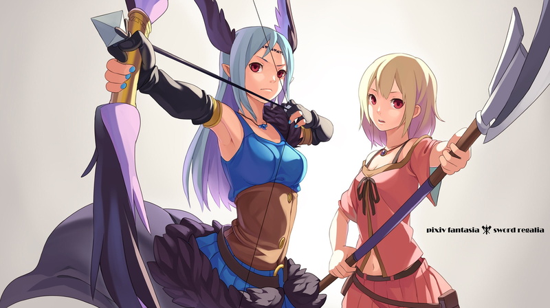 pixiv, girls, fantasia, pixiv fantasia, arrow, anime, bow, 2200x1232, anime girls, 1080P, bow and arrow, weapon