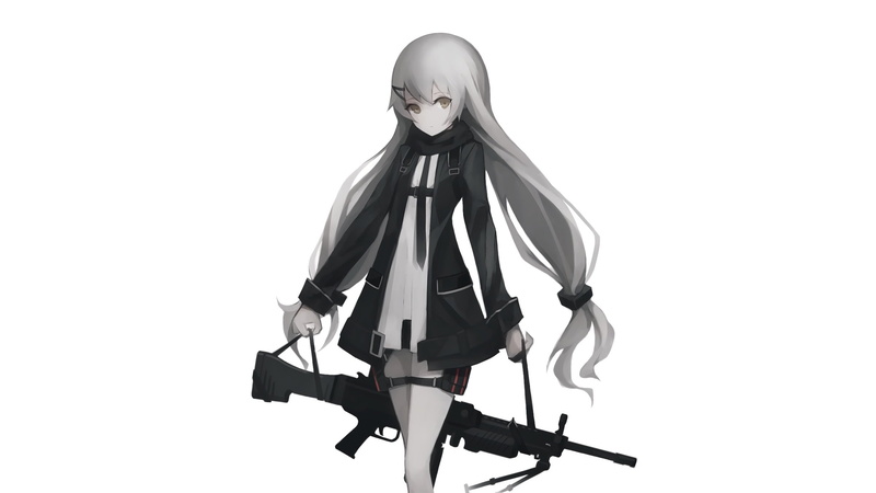 girls, gun, hair, white, twintails, anthropomorphism, gray, weapon, polychromatic, (character), tagme, scarf, gyup, frontline, long, 1080P