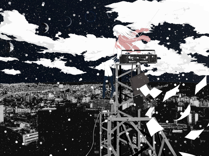 clouds, scenic, polychromatic, original, thighhighs, 720P, paper, sky, emukami