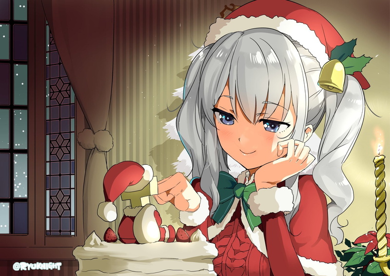 Long, indoors, hair, bell, art and craft, Ryu, snow, bow, Kashima, Aliasing, collection, human representation, toy, wall - building feature, kancolle, decoration