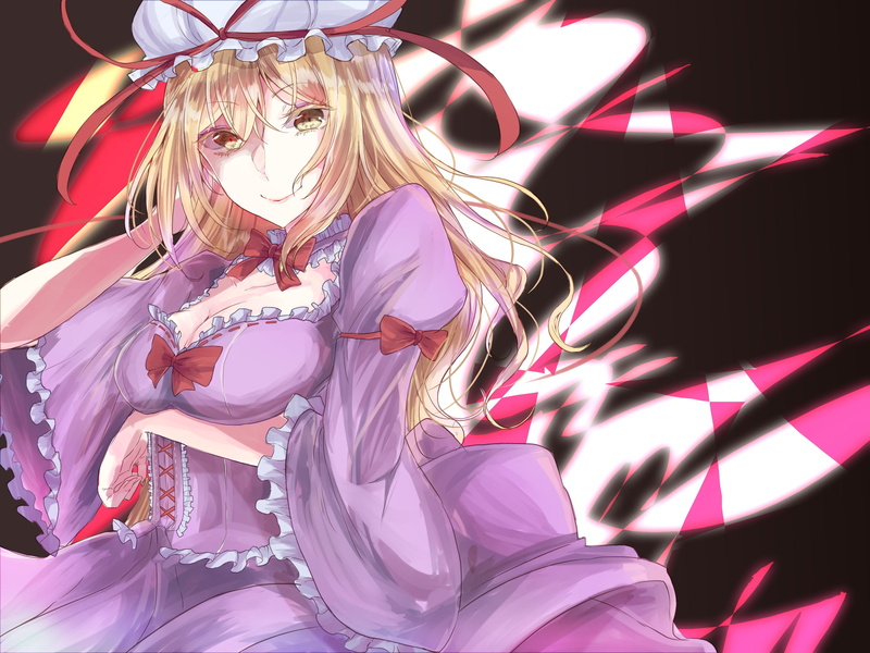 hat, hair, yellow, eyes, blonde, yakumo, long, yukari, konachan, 254223, bow, touhou, com, aliasing, setsu, amekawa, dress, 2K, ribbons
