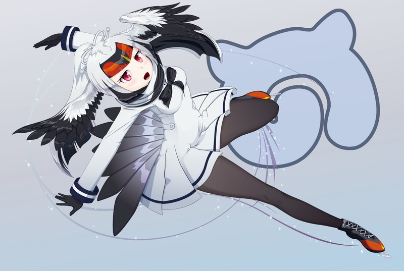 720P, anthropomorphism, friends), kemono, long, friends, 238997, tamakou, crane, dress, wings, aliasing, com, (kemono, gloves, breasts, pantyhose, white-naped