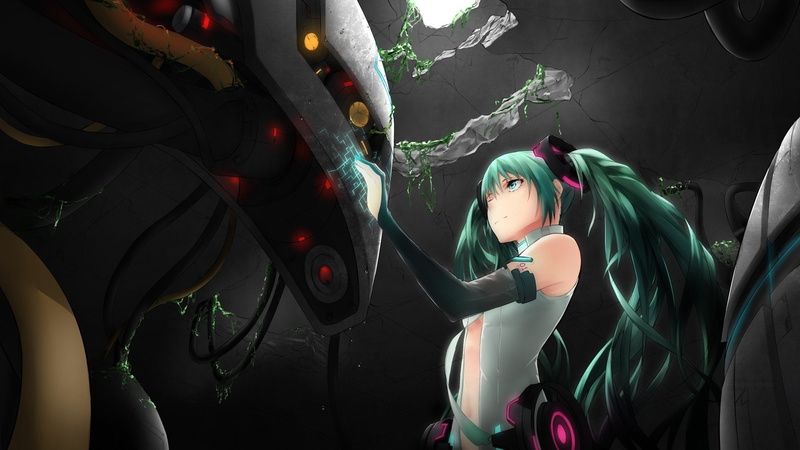 aliasing, hair, aqua, twintails, choker, milaria, navel, miku, gloves, append, bodysuit, 1080P, elbow, vocaloid, long, eyes, hatsune