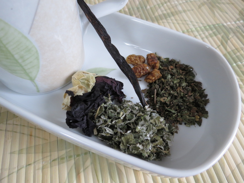 herbs, close-up, table, mallow, no people, leaf, healthy eating, ready-to-eat, morus alba, bowl, still life, high angle view, mug, kitchen utensil, food