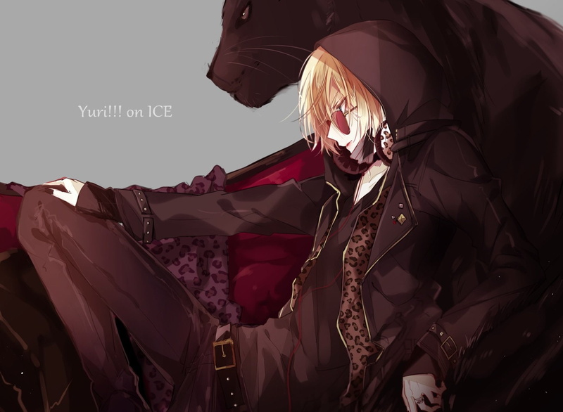 headphones, ice, hair, blonde, animal, sunglasses, yuri, eyes, mask, plisetsky, green, 720P, short, male, hoodie, yuri!!!, tagme, (artist)