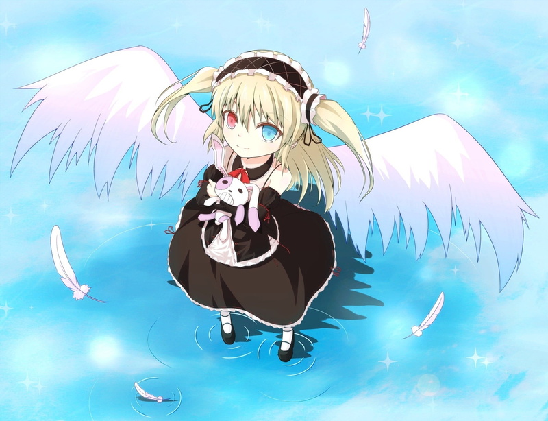 boku wa tomodachi ga sukunai, 720P, blonde, heterochromia, hasegawa kobato, wings, Anime