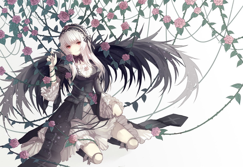 lolita, gothic, 720P, red, eyes, maiden, suigintou, wings, hair, white, goth loli, cuivre, fashion, rozen