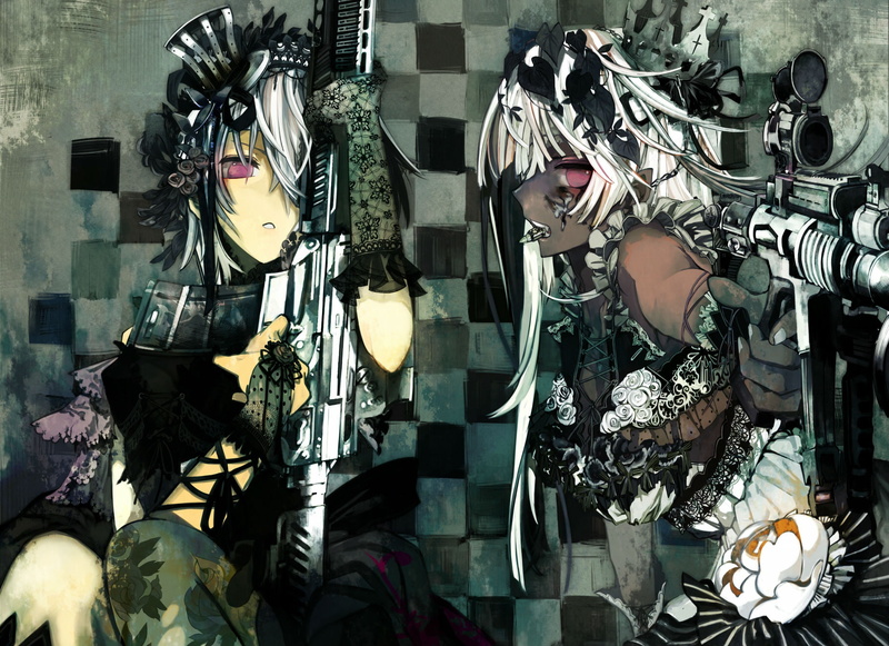 crown, weapon, saki, lolita, gun, dress, hair, 720P, goth loli, ukai, fashion, white, original