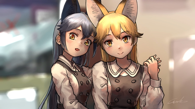 anime, 1080P, maid outfit, anime girls, Silver fox (Kemono friends), Kemono Friends, Red fox (Kemono friends), maid