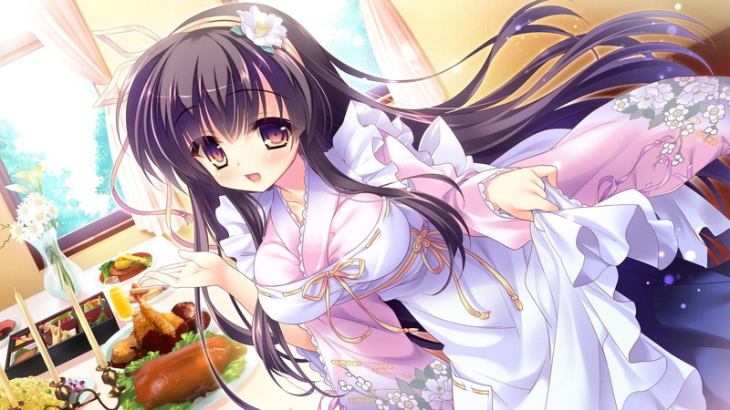 Love Love Life Ojou-sama 7nin to Love Love Harem Seikatsu, Purple Hair, Long Hair, Purple Eyes, Food, 1080P, Apron, Blush, Anime
