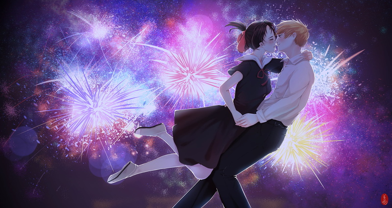 Kaguya-sama: Love is War, Kaguya Shinomiya, Miyuki Shirogane, Anime, 2K, Fireworks