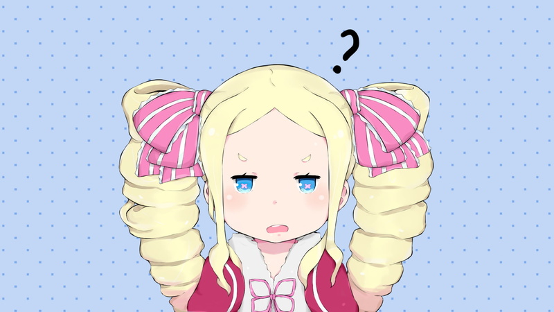 blue, women, pattern, human face, childhood, portrait, twintails, Beatrice (Re: Zero), representation, anime, front view, Re:Zero Kara Hajimeru Isekai Seikatsu